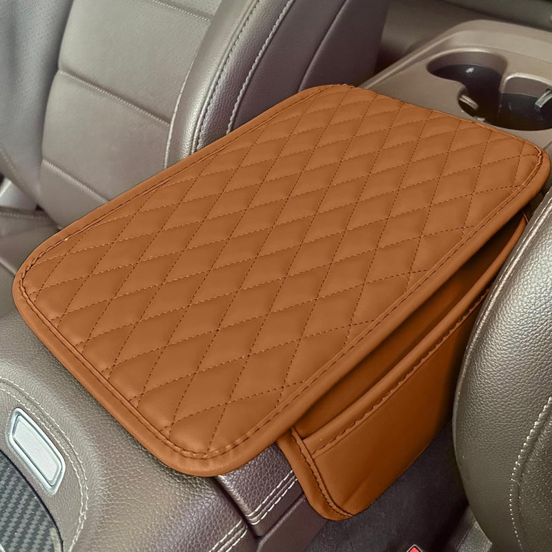 Tioollev Car Armrest Box Cover Diamond Quilted Grade Leather Console Organizer Car with Side Storage Pocket Universal Vehicle Middle Console Cover, Most Vehicle, SUV, Truck. (Orange) - Image 4